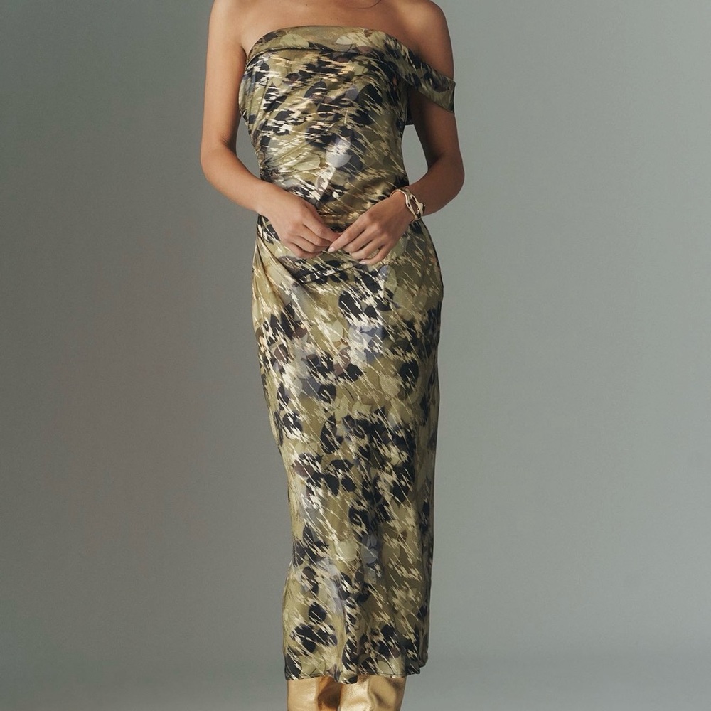NWT By Anthropologie One-Shoulder Printed Slim Midi Dress, XSP